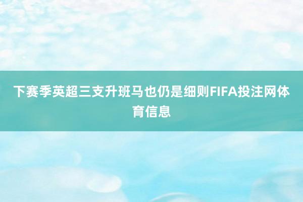 下赛季英超三支升班马也仍是细则FIFA投注网体育信息